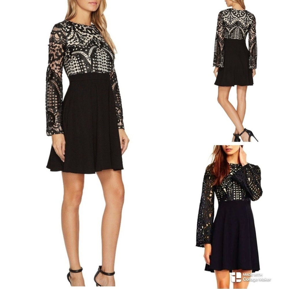 Aidan Mattox black lace and crepe dress with pockets